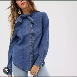 & Other Stories Organic Cotton Denim Tie Shirt Size 8